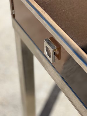 Desk with 4 Drawers and Tray in Brown Leather Dark by Guy Lefèvre for Maison Jansen, 1970s-SSK-1705185