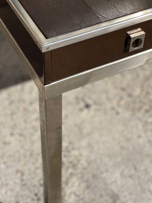 Desk with 4 Drawers and Tray in Brown Leather Dark by Guy Lefèvre for Maison Jansen, 1970s-SSK-1705185