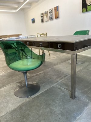 Desk with 4 Drawers and Tray in Brown Leather Dark by Guy Lefèvre for Maison Jansen, 1970s-SSK-1705185