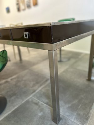 Desk with 4 Drawers and Tray in Brown Leather Dark by Guy Lefèvre for Maison Jansen, 1970s-SSK-1705185