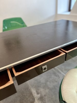 Desk with 4 Drawers and Tray in Brown Leather Dark by Guy Lefèvre for Maison Jansen, 1970s-SSK-1705185