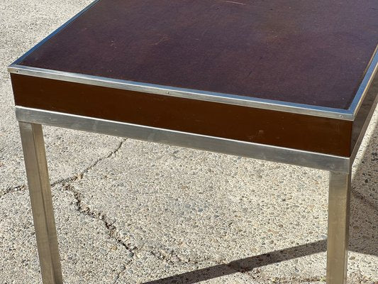 Desk with 4 Drawers and Tray in Brown Leather Dark by Guy Lefèvre for Maison Jansen, 1970s-SSK-1705185