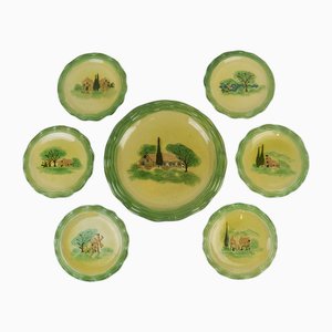 Dessert Plates and Ceramic Dish by Cérenne for Vallauris, 1950s, Set of 7-LW-2016178