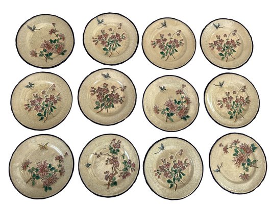 Dessert Plates with Japanese Enamel Decoration from Longwy, 1940s, Set of 12-EUT-1735367