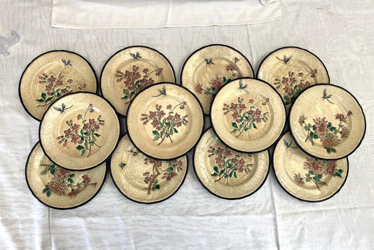 Dessert Plates with Japanese Enamel Decoration from Longwy, 1940s, Set of 12