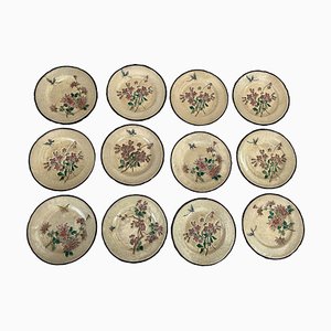 Dessert Plates with Japanese Enamel Decoration from Longwy, 1940s, Set of 12-EUT-1735367