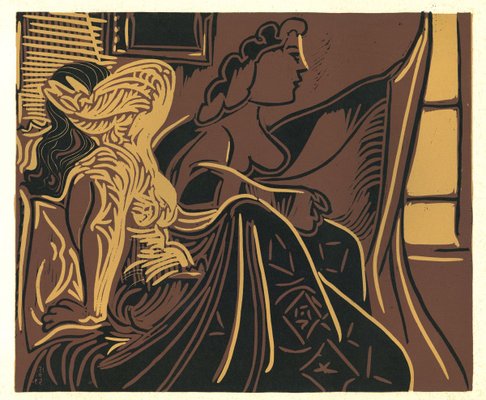 Deux Femmes près de la Fenetre - Original Linocut After Pablo Picasso - 1962 1962-ZCI-762018