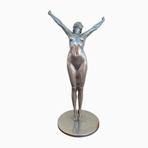 DH Chiparus, Art Deco Le Réveil Sculpture, 20th Century, Silver Plated Bronze-SYQ-2028850