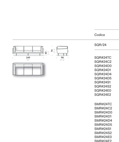 Square '16 - 인라인 소파 249cm (W249 × D98 × H74) 치수도