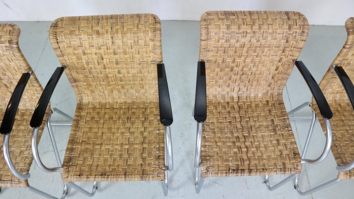 Diagonal Wicker & Tube Frame Armchairs from Gispen, 1930s, Set of 4-DT-2026198