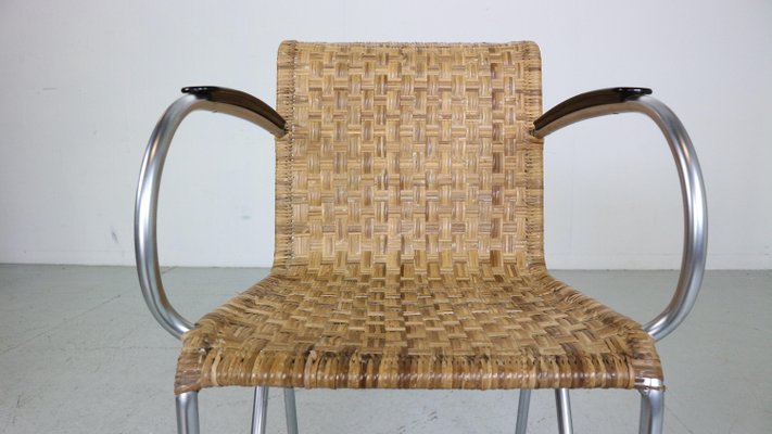 Diagonal Wicker & Tube Frame Armchairs from Gispen, 1930s, Set of 4-DT-2026198