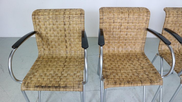 Diagonal Wicker & Tube Frame Armchairs from Gispen, 1930s, Set of 4-DT-2026198