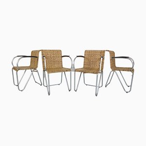 Diagonal Wicker & Tube Frame Armchairs from Gispen, 1930s, Set of 4-DT-2026198