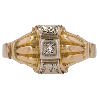 Diamond 18 Karat Yellow Gold Geometrical Pattern Ring, 1950s-OLU-1804875