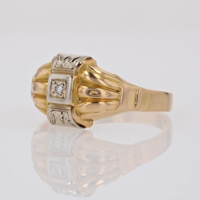 Diamond 18 Karat Yellow Gold Geometrical Pattern Ring, 1950s-OLU-1804875