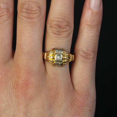 Diamond 18 Karat Yellow Gold Geometrical Pattern Ring, 1950s-OLU-1804875