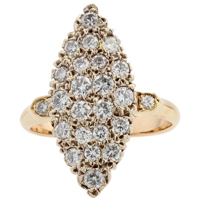 Diamond 18 Karat Yellow Gold Shuttle Shaped Ring, 1950s-OLU-981465