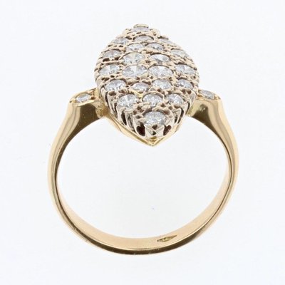 Diamond 18 Karat Yellow Gold Shuttle Shaped Ring, 1950s-OLU-981465