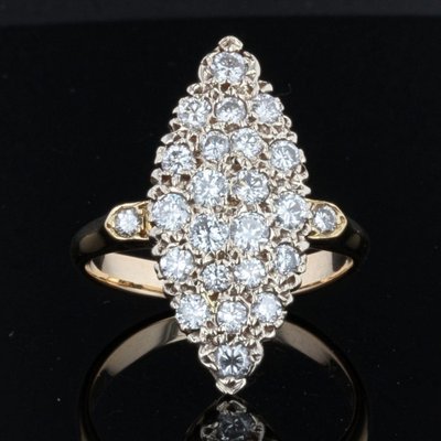 Diamond 18 Karat Yellow Gold Shuttle Shaped Ring, 1950s-OLU-981465