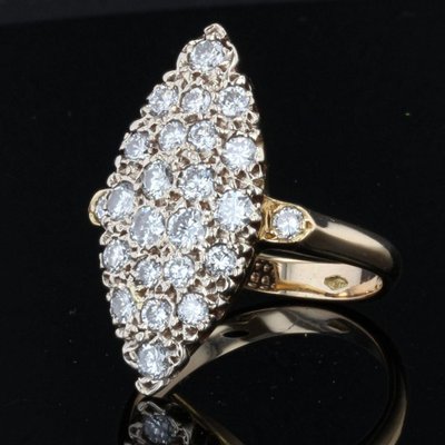 Diamond 18 Karat Yellow Gold Shuttle Shaped Ring, 1950s-OLU-981465