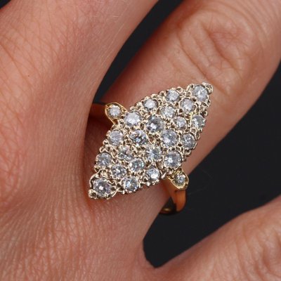 Diamond 18 Karat Yellow Gold Shuttle Shaped Ring, 1950s-OLU-981465