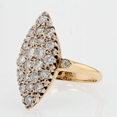 Diamond 18 Karat Yellow Gold Shuttle Shaped Ring, 1950s-OLU-981465