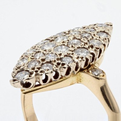 Diamond 18 Karat Yellow Gold Shuttle Shaped Ring, 1950s-OLU-981465