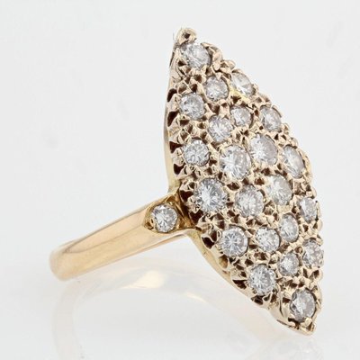 Diamond 18 Karat Yellow Gold Shuttle Shaped Ring, 1950s-OLU-981465