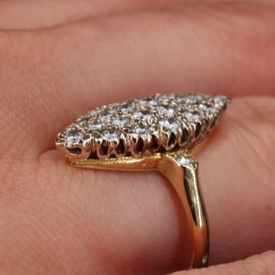 Diamond 18 Karat Yellow Gold Shuttle Shaped Ring, 1950s-OLU-981465