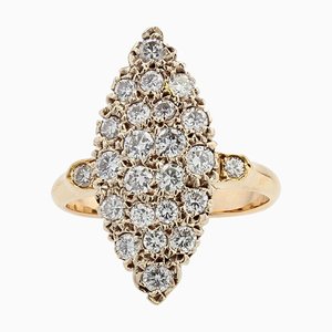 Diamond 18 Karat Yellow Gold Shuttle Shaped Ring, 1950s-OLU-981465