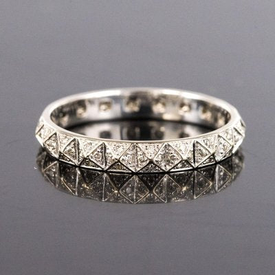 Diamond and 18 Karat White Gold Pyramid Pattern Djula Wedding Ring-OLU-896553