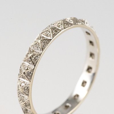 Diamond and 18 Karat White Gold Pyramid Pattern Djula Wedding Ring-OLU-896553