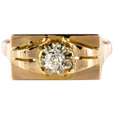 Diamond and 18 Karat Yellow Gold Tank Ring, 1940s-OLU-896394