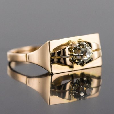 Diamond and 18 Karat Yellow Gold Tank Ring, 1940s-OLU-896394