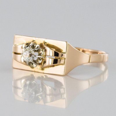 Diamond and 18 Karat Yellow Gold Tank Ring, 1940s-OLU-896394