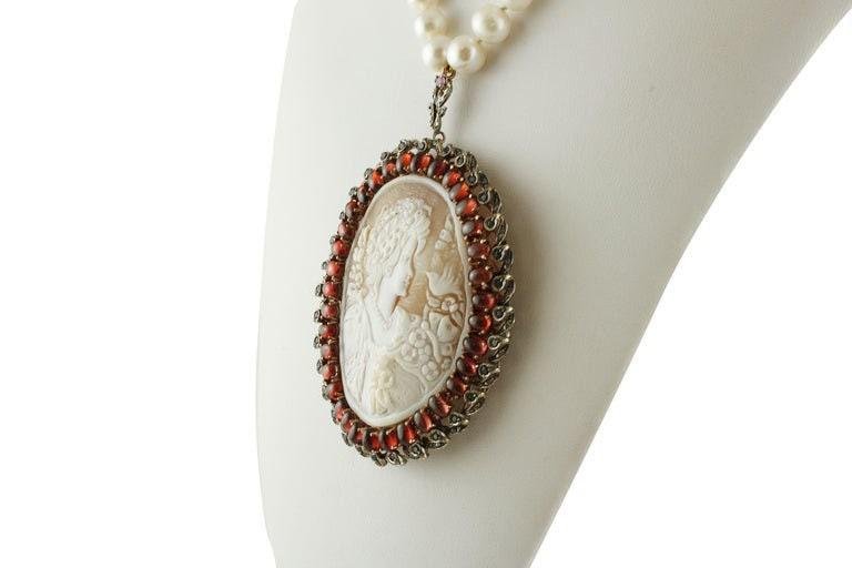 Diamond, Blue Sapphire, Garnet, 9K Rose Gold, Silver & Pearl Cameo Necklace