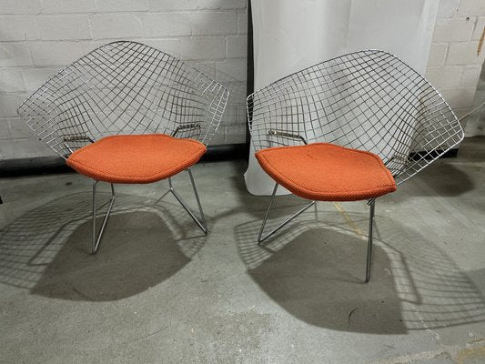 Diamond Chairs in Silver with Orange Seat by Harry Bertoia for Knoll, 1980s, Set of 2-JAG-1890419