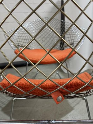 Diamond Chairs in Silver with Orange Seat by Harry Bertoia for Knoll, 1980s, Set of 2-JAG-1890419