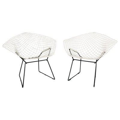 Diamond Chairs in White & Black Metal attributed to Harry Bertoia, 1960s, Set of 2-DT-2026249