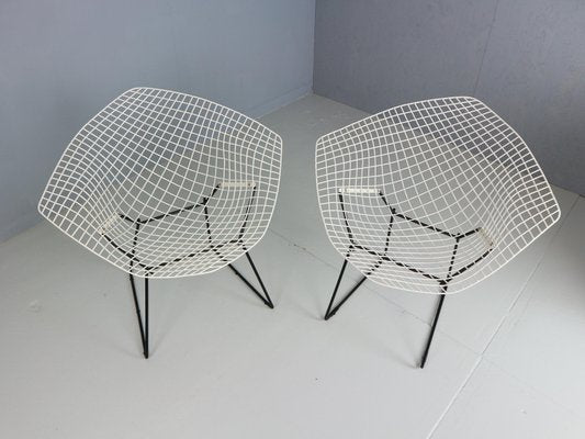 Diamond Chairs in White & Black Metal attributed to Harry Bertoia, 1960s, Set of 2-DT-2026249