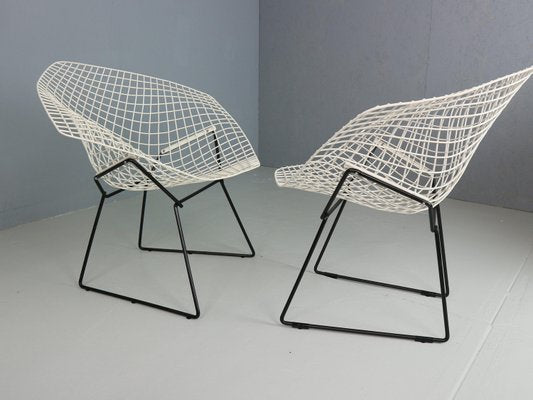 Diamond Chairs in White & Black Metal attributed to Harry Bertoia, 1960s, Set of 2-DT-2026249