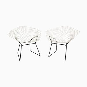 Diamond Chairs in White & Black Metal attributed to Harry Bertoia, 1960s, Set of 2-DT-2026249