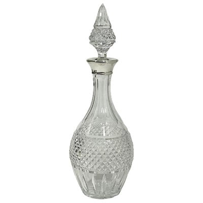 Diamond Cut Crystal Decanter with Stopper and Silver Collar, London, 1978-UCH-1224867