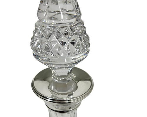 Diamond Cut Crystal Decanter with Stopper and Silver Collar, London, 1978-UCH-1224867