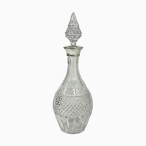 Diamond Cut Crystal Decanter with Stopper and Silver Collar, London, 1978-UCH-1224867