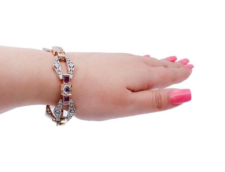 Diamond, Garnet, Topaz, Peridot, Amethyst, Diamond & 14Kt Gold Bracelet