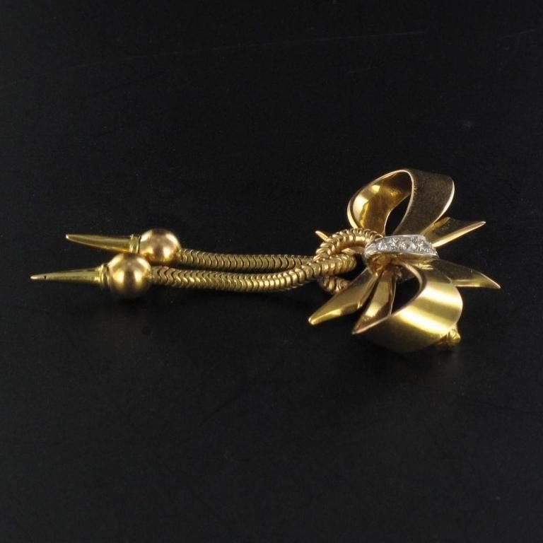 Diamond Gold Tank Tubogaz and Bow Brooch, 1950s