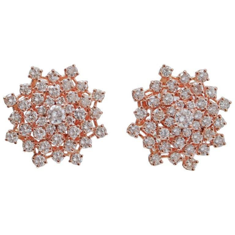 Diamonds, 18 Karat Rose Gold Modern Earrings, Set of 2