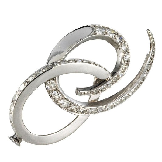 Diamonds 18 Karat White Gold Brooch by Front, 1970s