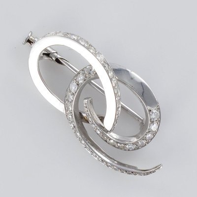 Diamonds 18 Karat White Gold Brooch by Front, 1970s-OLU-896264